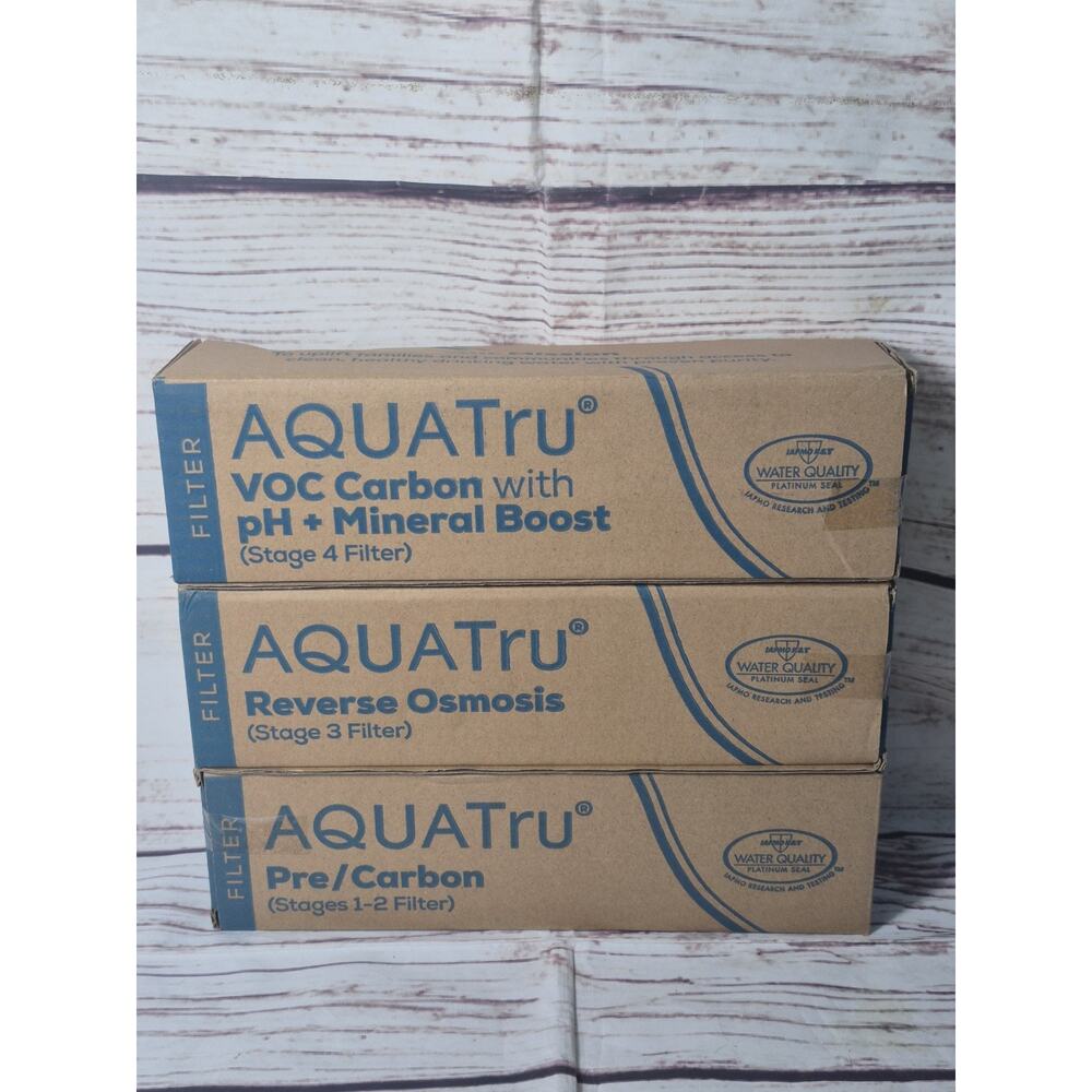 AquaTru Stage 1-4 Filter Set Of 3 Pre/Carbon Reverse Osmosis VOC Carbon